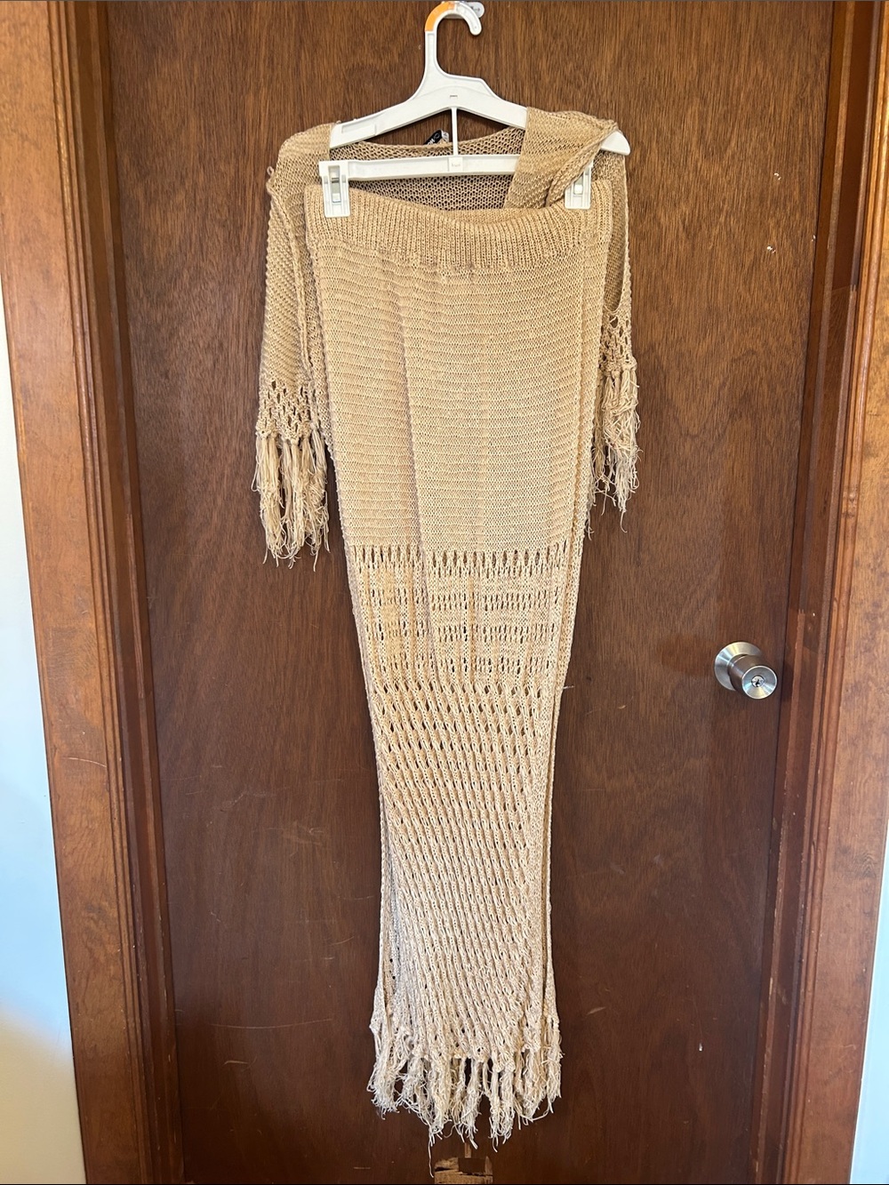 Boho Crochet Fringe Two Piece Set in Tan